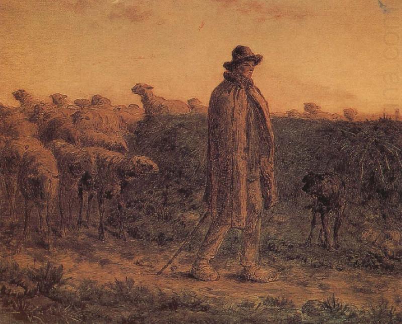 Detail of Shepherden with his sheep, Jean Francois Millet
